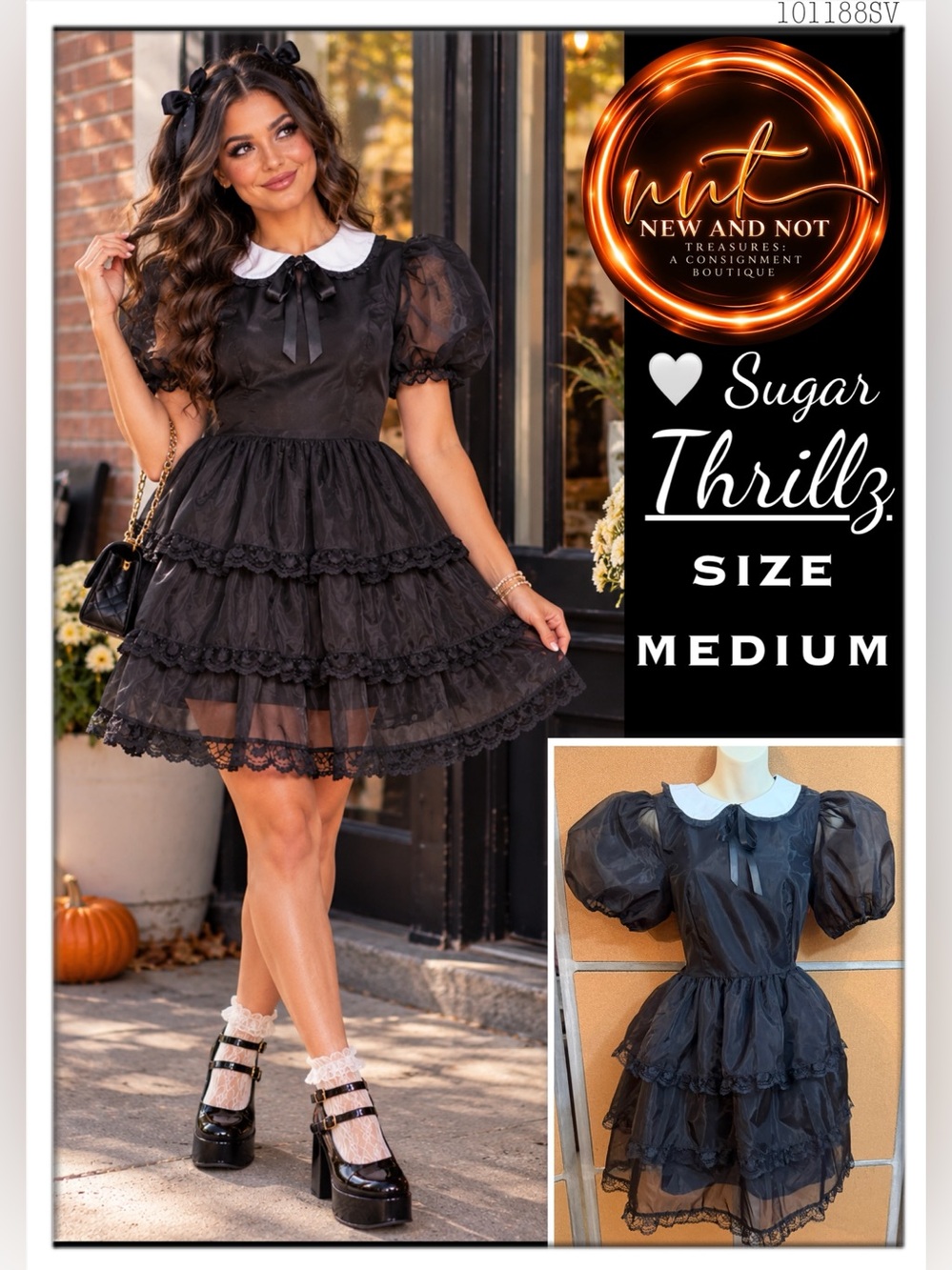 Sugar Thrillz Celestial Lessons Black Organza Babydoll Dress M Dolls Kill NWOT
